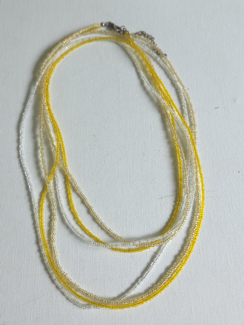 Yellow & White Multi-Strand Seed Bead Layered Necklace – Adjustable Summer Boho